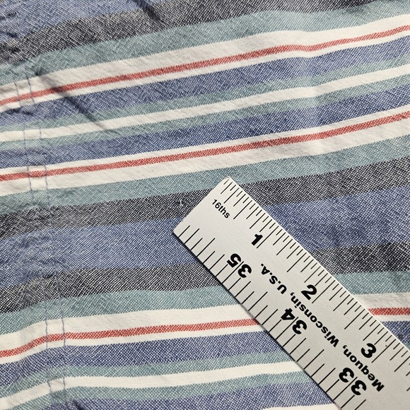 Vintage Eddie-Bauer Vertical-Stripes Shirt L Summer Style Blue Red White - Picture 9 of 9
